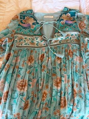 Spell Teal & Peach Floral Tassel Boho Dress
